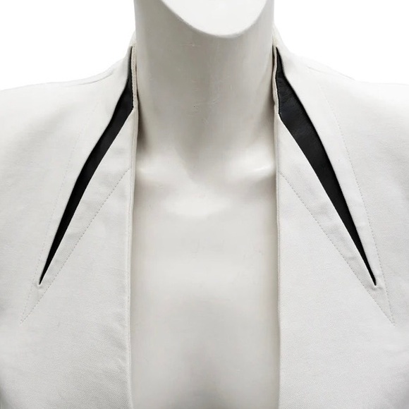Helmut Lang White Linen Angular Jacket with Leather Trim, US Size 8 - Picture 5 of 6